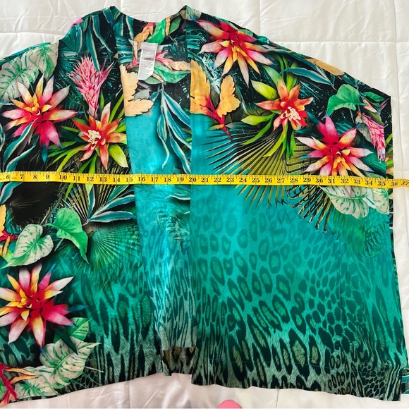 Chico’s Tropical Print Kimono Size Lg/XL Open Caftan Swim Coverup Beach R11 - Picture 7 of 8